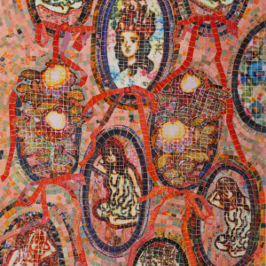 Saint' Agata/2018/
76.3×61.0cm /紙にインク,ペン, 和紙, PVA糊/ ink ,pen,Japanese paper, PVA glue on paper