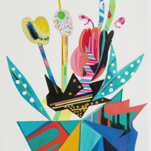 徒然ドローイング・ The flower pot / 2021 /紙にアクリルインク ・コラージュ/ 21x14.8cm/ ink, collage on paper