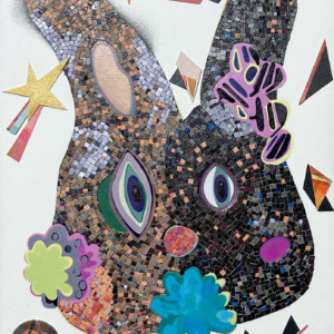 徒然ドローイング・ black bunny / 2021 /紙にアクリルインク・コラージュ/ 21x14.8cm / ink, collage on paper